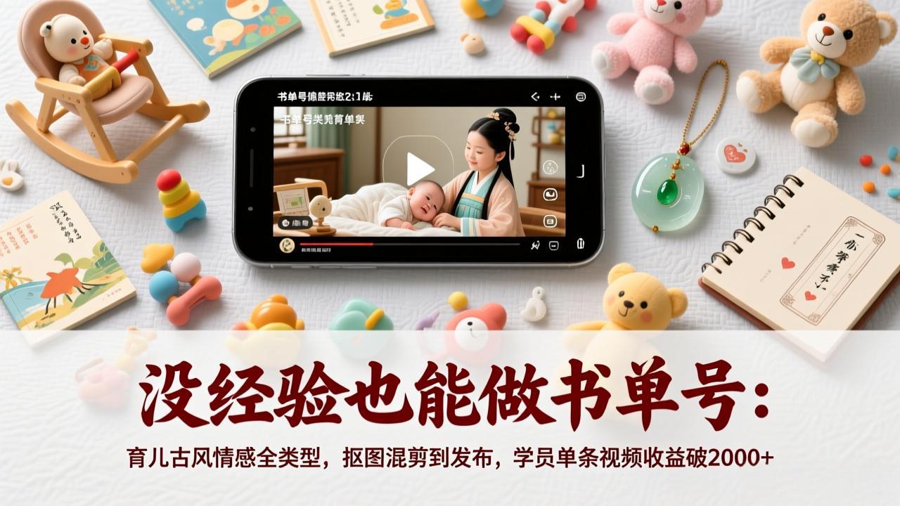 没经验也能做书单号：育儿古风情感全类型，抠图混剪到发布，学员单条视频收益破2000+-木子聊项目
