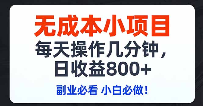 无成本小项目,每天操作几分钟,日收益800+ 副业必看 小白必做！-木子聊项目