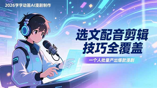 2026字字动画AI漫剧制作-1期，选文配音剪辑技巧全覆盖，一个人就能批量产出爆款漫剧-木子聊项目