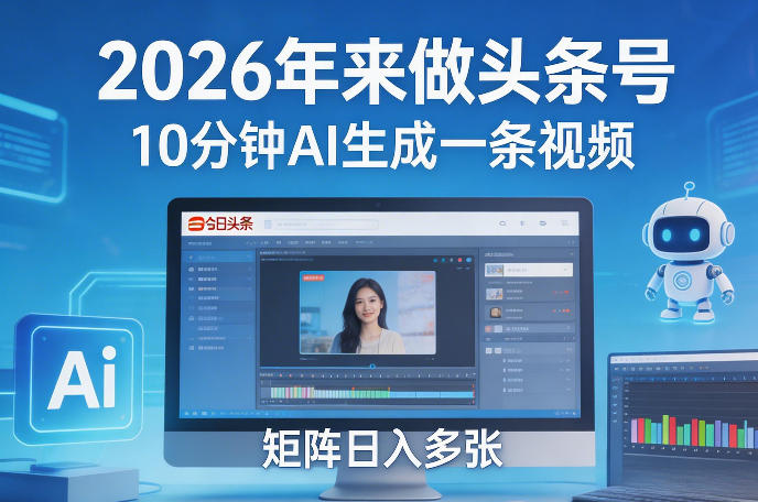 2026年来做头条号，10分钟AI生成一条视频，矩阵日入多张-木子聊项目