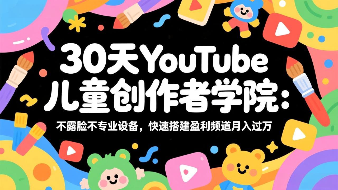 30天YouTube儿童创作者学院：不露脸不专业设备，快速搭建盈利频道月入过万-木子聊项目
