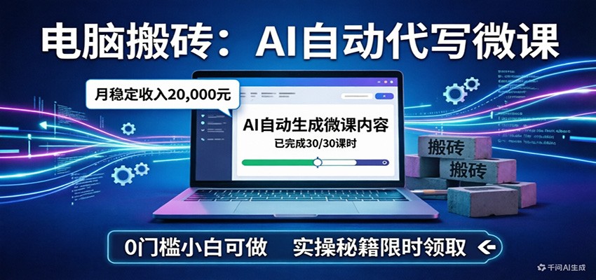 电脑搬砖AI自动代写微课，月稳定2W，0门槛小白可做，实操秘籍-木子聊项目