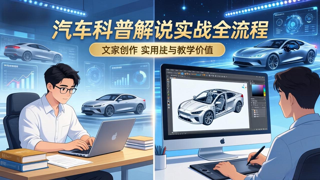 抖音汽车科普解说实战：文案+动画+画面处理+去水印全流程，打造专业汽车科普视频-木子聊项目
