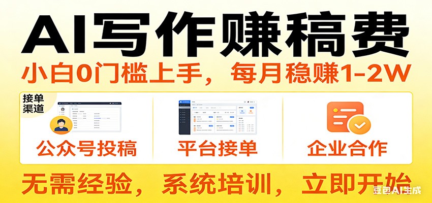 用AI写作赚稿费，提供接单渠道，每月稳赚1-2W，小白0门槛上手！-木子聊项目