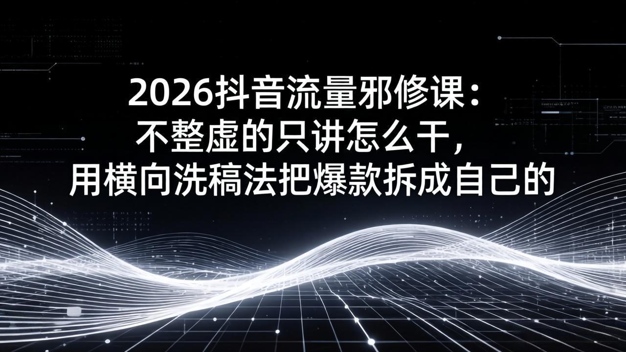 2026抖音流量邪修课：不整虚的只讲怎么干，用横向洗稿法把爆款拆成自己的-木子聊项目