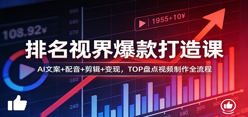 排名视界爆款打造课：AI文案+配音+剪辑+变现，TOP盘点视频制作全流程-木子聊项目