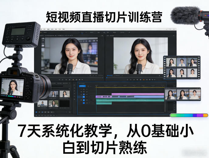 短视频直播切片训练营，7天系统化教学，从0基础小白到切片熟练-木子聊项目