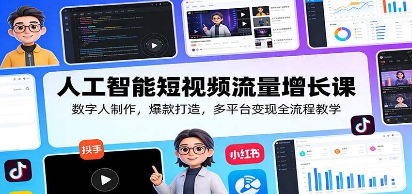 人工智能短视频流量增长课：数字人制作，爆款打造，多平台变现全流程教学-木子聊项目