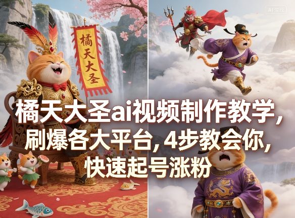 橘天大圣ai视频制作教学，刷爆各大平台，4步教会你，快速起号涨粉-木子聊项目