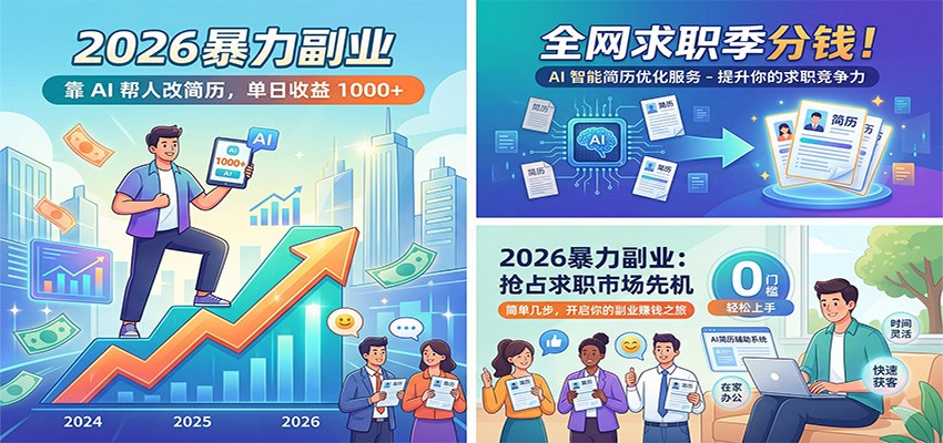 2026暴力副业：靠AI帮人改简历，单日收益1000+，全网求职季分钱-木子聊项目