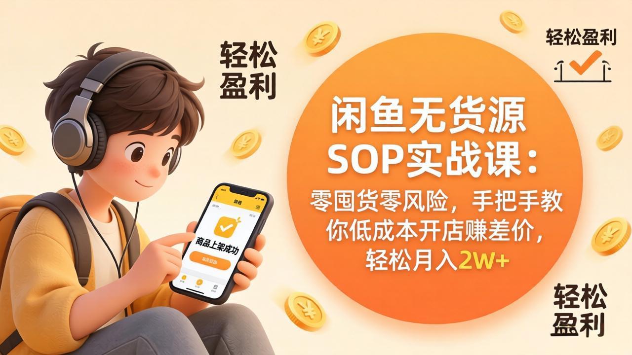闲鱼无货源SOP实战课：零囤货零风险，手把手教你低成本开店赚差价，轻松月入2w+-木子聊项目