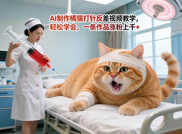 AI制作橘猫打针反差视频教学，轻松学会，一条作品涨粉上千+-木子聊项目