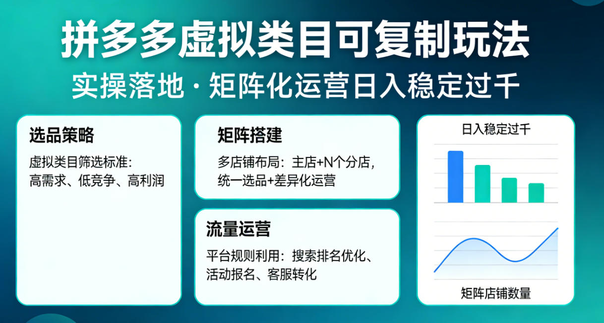 拼多多虚拟类目可复制玩法，实操落地，矩阵化日入稳定过千【揭秘】-木子聊项目
