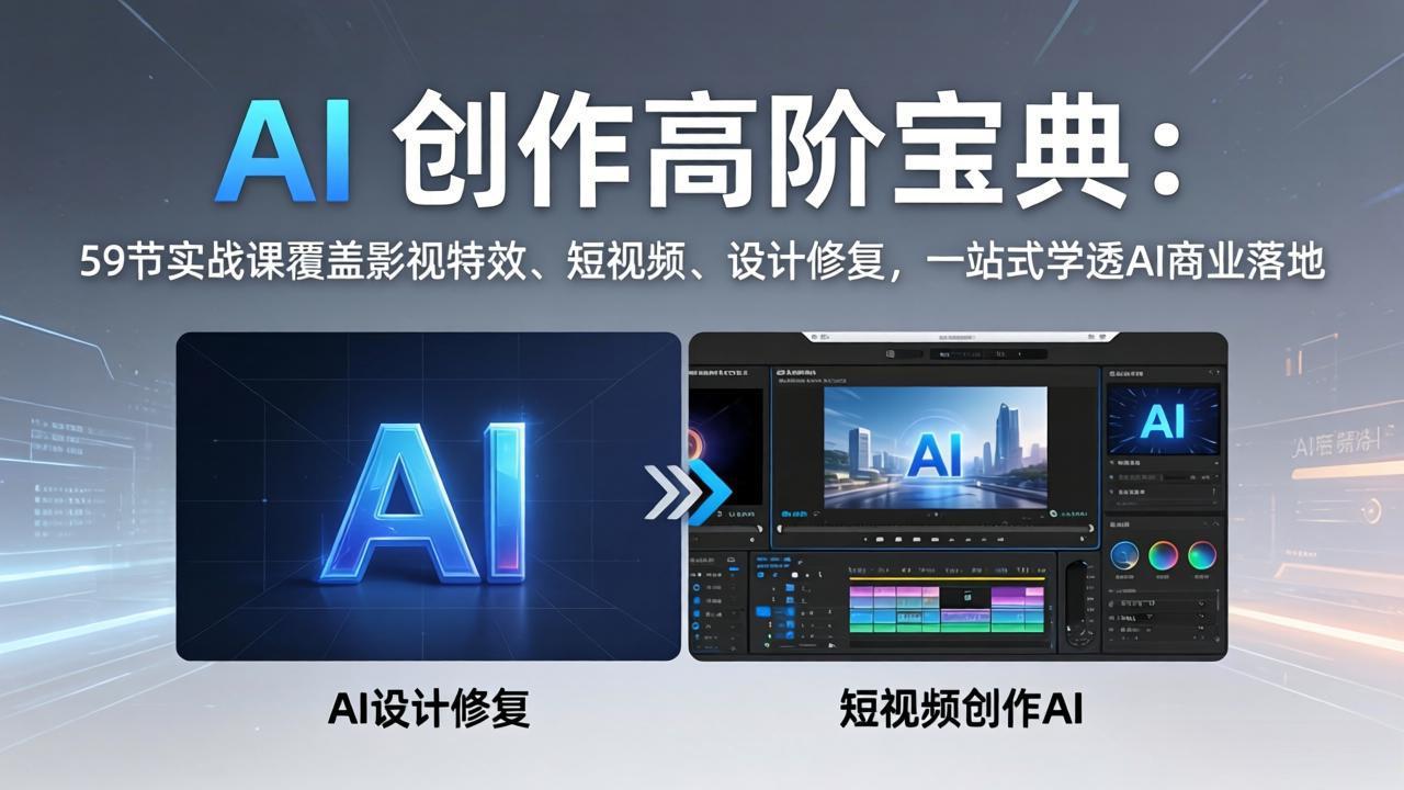 AI 创作高阶宝典：59节实战课覆盖影视特效、短视频、设计修复，一站式学透AI商业落地-木子聊项目