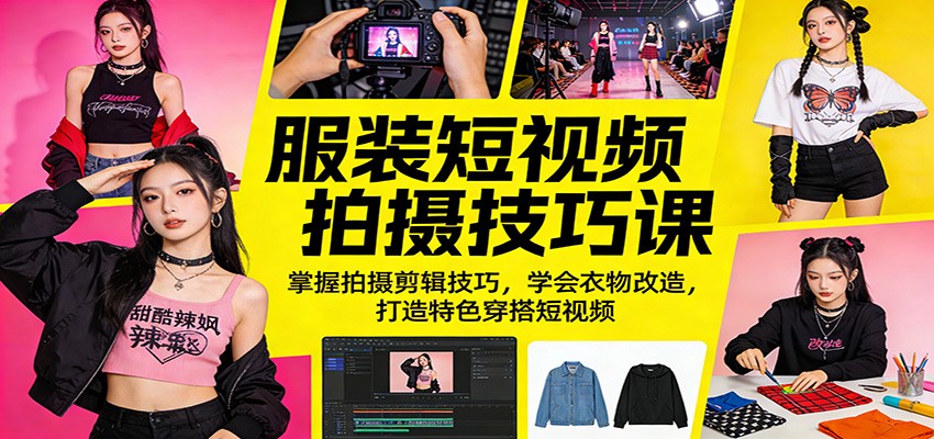 服装短视频拍摄技巧课：掌握拍摄剪辑技巧，学会衣物改造，打造特色穿搭短视频-木子聊项目