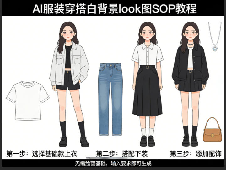 AI服装穿搭白背景look图SOP教程，不用会画画，提几句具体要求，AI就能还你一个奇迹-木子聊项目