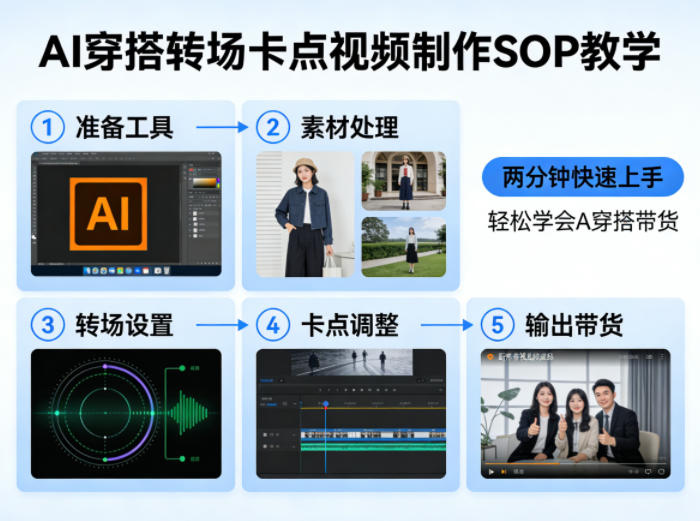 AI穿搭转场卡点视频制作SOP教学，两分钟快速上手，轻松学会AI穿搭带货-木子聊项目