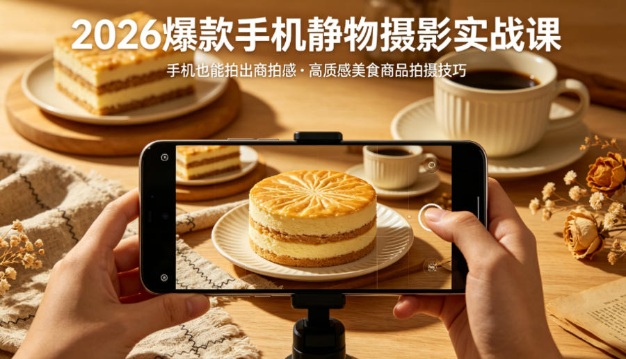 2026爆款手机静物摄影实战课，手机也能拍出商拍感，学会拍出高质感美食商品-木子聊项目
