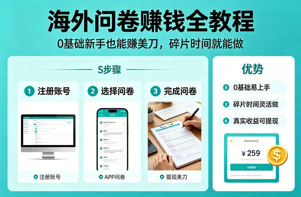 海外问卷賺钱全教程，0基础新手也能賺美刀，碎片时间就能做-木子聊项目