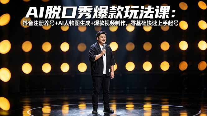 AI脱口秀爆款玩法课：抖音注册养号+AI人物图生成+爆款视频制作，零基础快速上手起号-木子聊项目