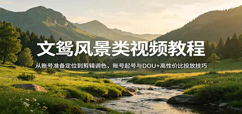 文鸳风景类视频教程：从账号准备定位到剪辑调色，账号起号与DOU+高性价比投放技巧-木子聊项目