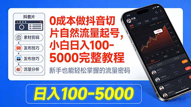 0成本做抖音切片自然流量起号，小白日入100-5000完整教程-木子聊项目