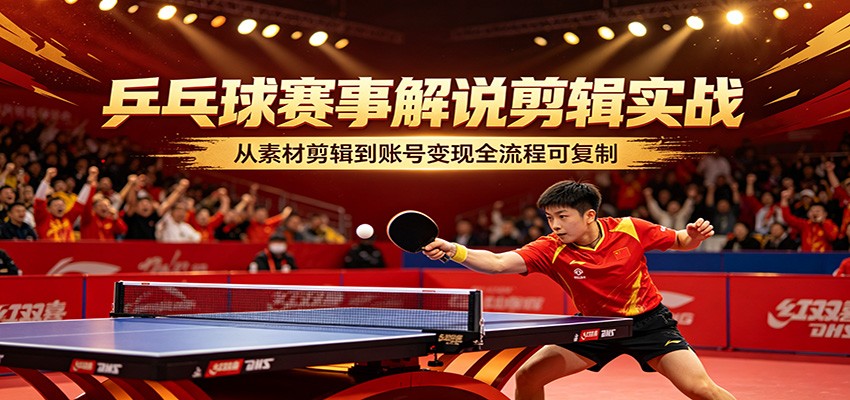 乒乓球赛事解说剪辑实战，从素材剪辑到账号变现全流程可复制-木子聊项目