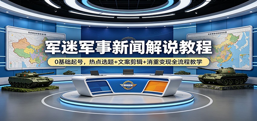军迷军事新闻解说教程：0基础起号，热点选题+文案剪辑+消重变现全流程教学-木子聊项目