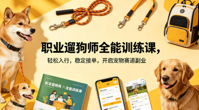 职业遛狗师全能训练课，轻松入行，稳定接单，开启宠物赛道副业-木子聊项目