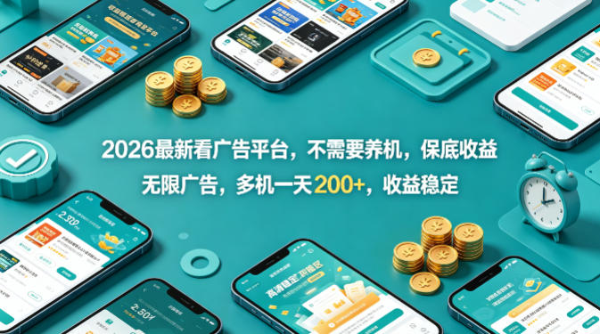 2026最新看广告平台，不需要养机，保底收益，无限广告，多机一天200+，收益稳定【揭秘】-木子聊项目