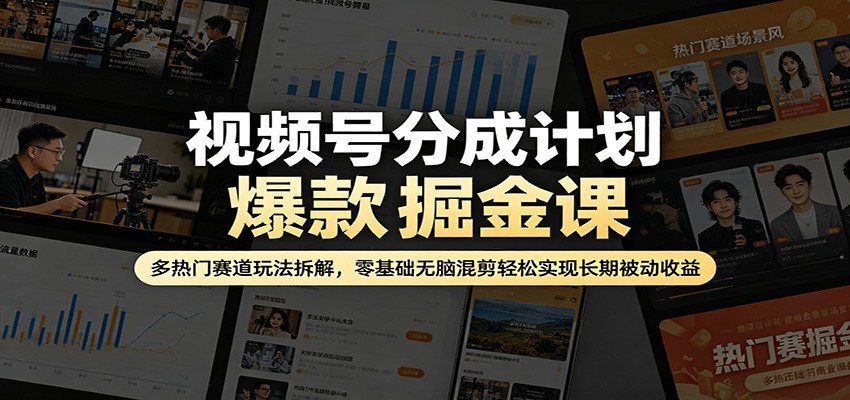 视频号分成计划爆款掘金课：多热门赛道玩法拆解，零基础无脑混剪轻松实现长期被动收益-木子聊项目