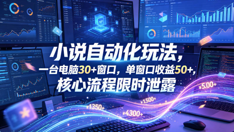 小说挂G自动化玩法，一台电脑30+窗口，单窗口收益50+，核心流程限时泄露【揭秘】-木子聊项目