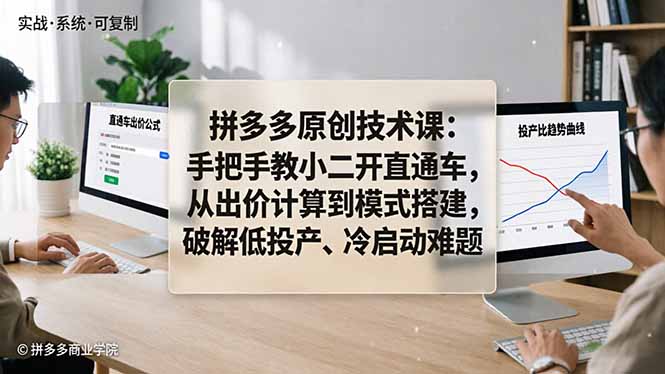 拼多多原创技术课：手把手教小二开直通车，从出价计算到模式搭建，破解低投产、冷启动难题-木子聊项目