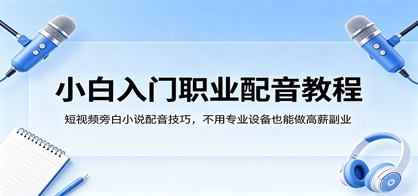小白入门职业配音教程，短视频旁白小说配音技巧，不用专业设备也能做高薪副业-木子聊项目