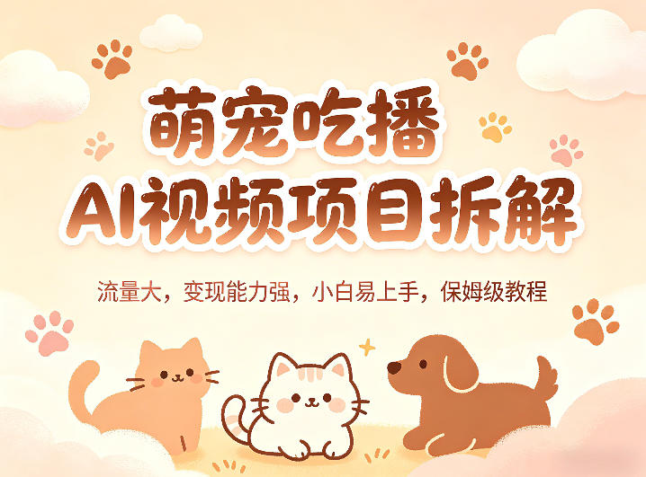 萌宠吃播AI视频项目拆解，流量大，变现能力强，小白易上手，保姆级教程-木子聊项目