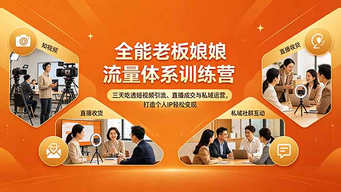 全能老板娘流量体系训练营，三天吃透短视频引流、直播成交与私域运营，打造个人IP轻松变现-木子聊项目