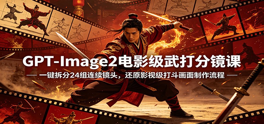 GPT-Image2电影级武打分镜课:一键拆分24组连续镜头,还原影视级打斗画面制作流程-木子聊项目