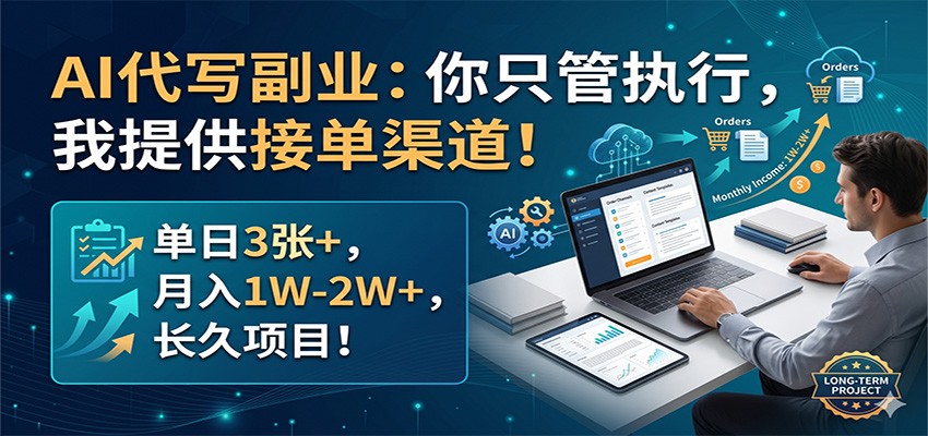AI代写副业：你只管执行，我提供接单渠道！单日3张+，月入1W-2W+，长久项目-木子聊项目