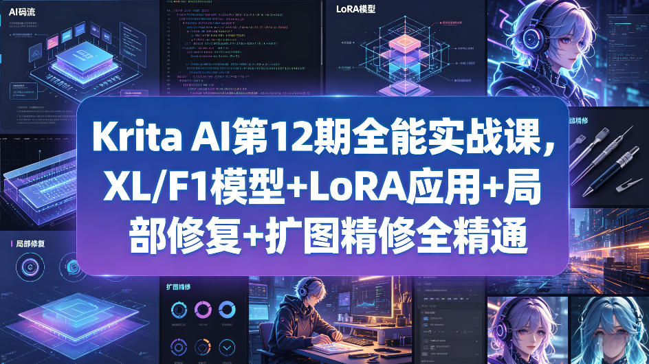 Krita AI第12期全能实战课，XL/F1模型+LoRA应用+局部修复+扩图精修全精通-木子聊项目