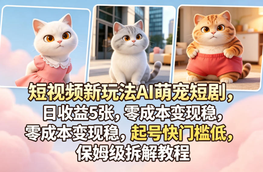 短视频新玩法AI萌宠短剧，日收益5张，零成本变现稳，起号快门槛低，保姆级拆解教程-木子聊项目