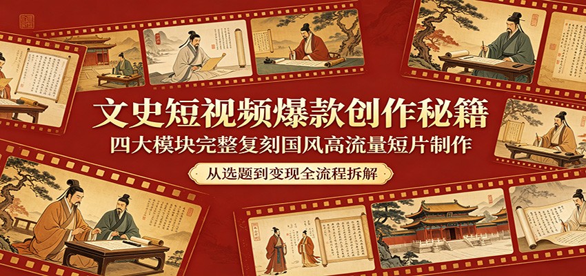 文史短视频爆款创作秘籍:四大模块完整复刻国风高流量短片制作-木子聊项目