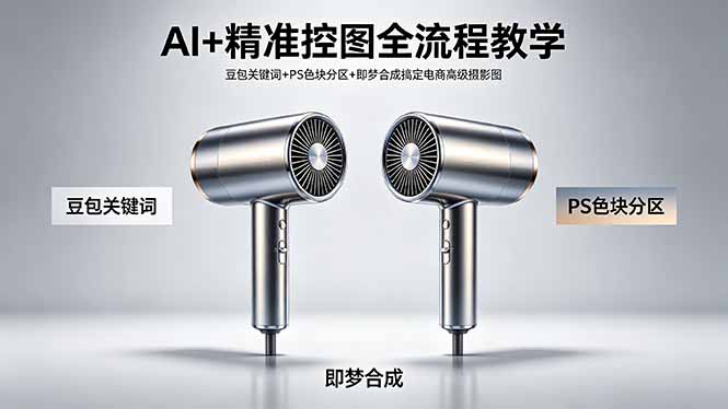 AI+精准控图全流程教学 豆包关键词+PS色块分区+即梦合成搞定电商高级摄影图-木子聊项目