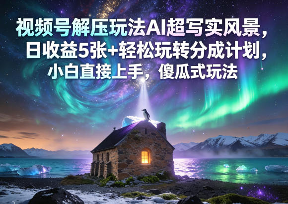视频号解压玩法AI超写实风景，日收益5张+轻松玩转分成计划，小白直接上手，傻瓜式玩法-木子聊项目
