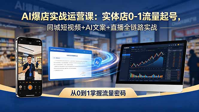 AI爆店实战运营课：实体店0-1流量起号，同城短视频+AI文案+直播全链路实战-木子聊项目
