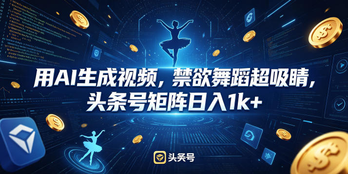 用AI生成视频，禁欲舞蹈超吸睛，头条号矩阵日入1k+-木子聊项目
