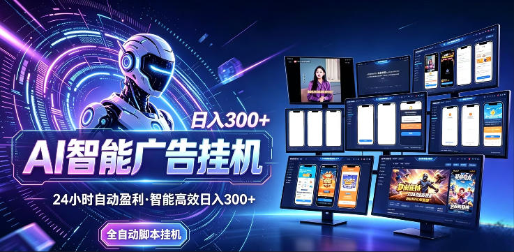 AI智能广告挂G项目，无需人工，单机稳定日入200+，可矩阵放大，24小时不间断刷广告賺收益【揭秘】-木子聊项目