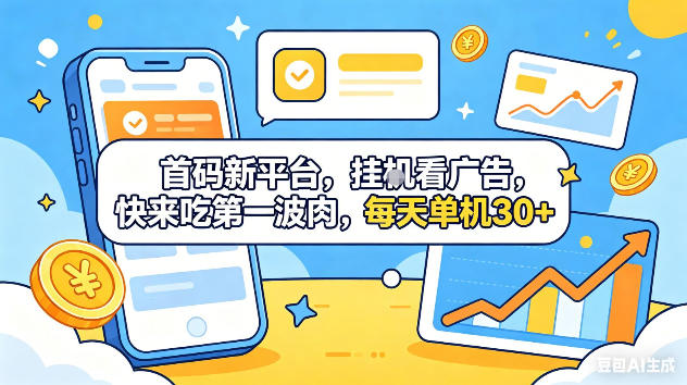 首码新平台，挂G自动看广告，快来吃第一波肉，每天单机30+，可矩阵放大【揭秘】-木子聊项目
