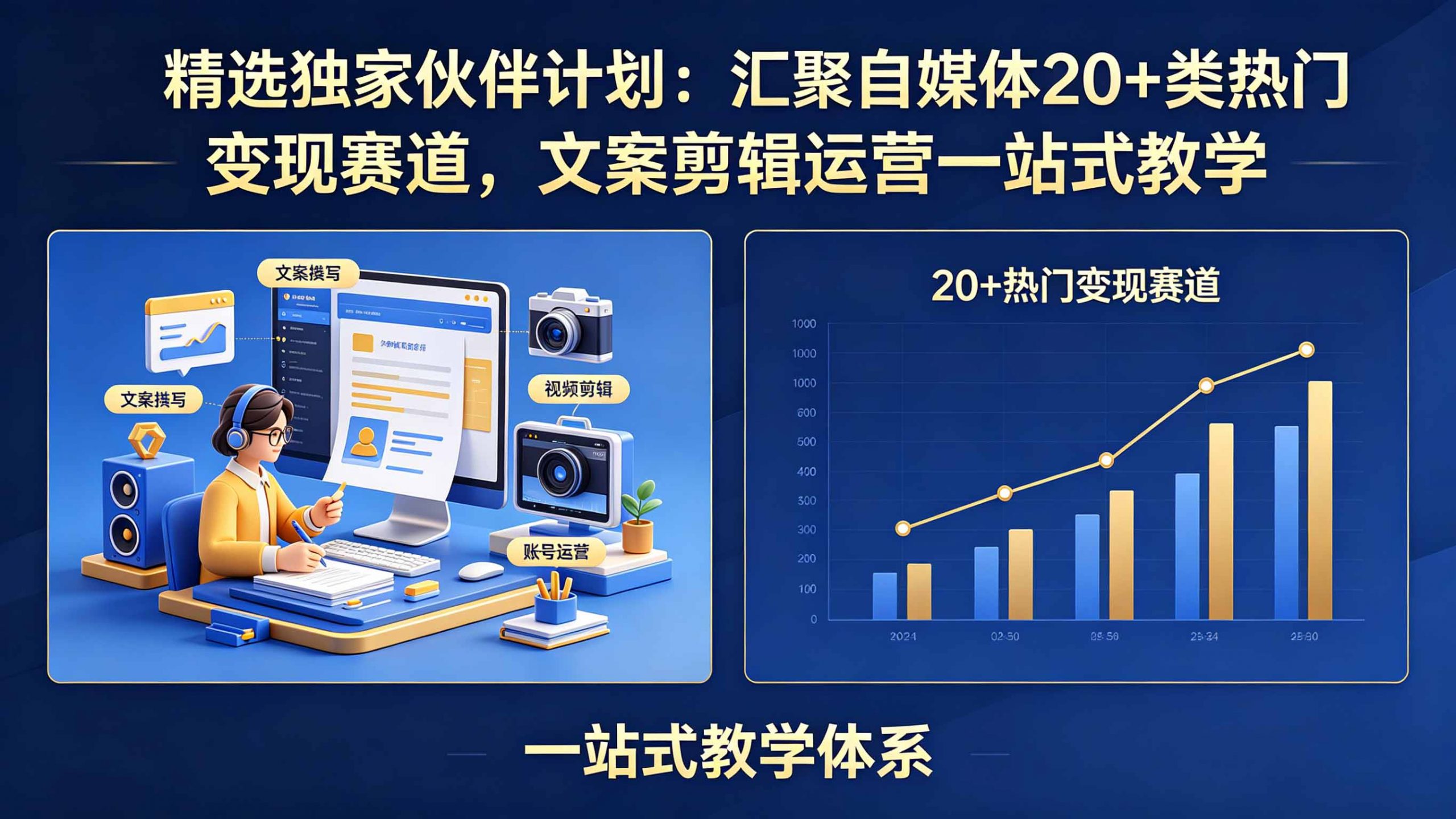 精选独家伙伴计划:汇聚自媒体20+类热门变现赛道,文案剪辑运营一站式教学-木子聊项目