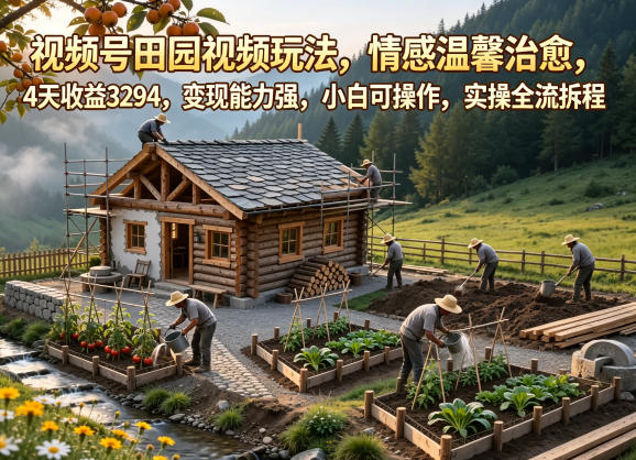 视频号田园视频玩法，情感温馨治愈，4天收益3294，变现能力强，小白可操作，实操全流程拆解-木子聊项目