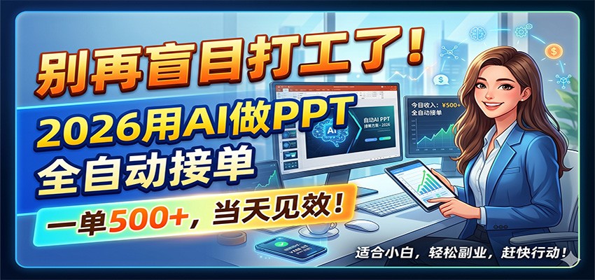别再盲目打工了！2026用AI做PPT全自动接单，一单5张+，当天见效！-木子聊项目